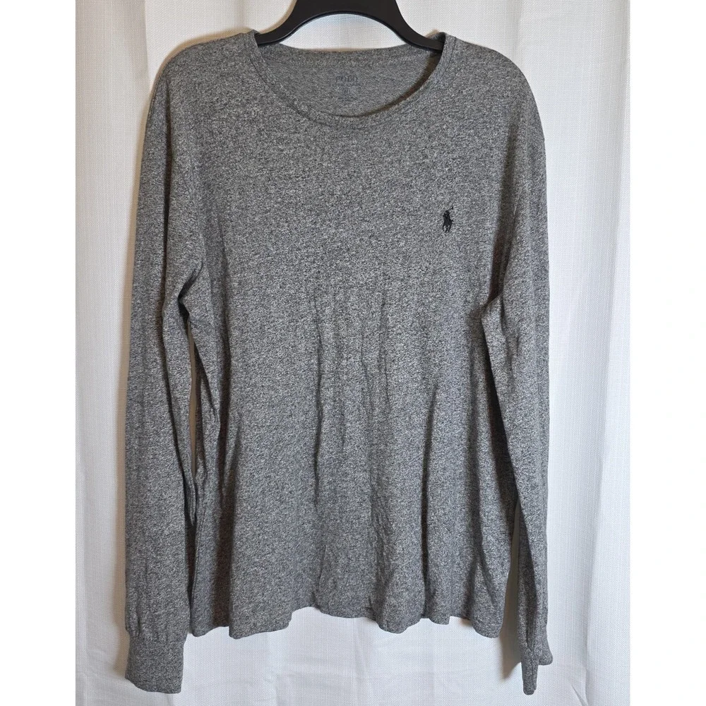 Polo Ralph Lauren Shirt Mens M Heather Grey Crewneck Long Sleeve Soft Cotton‎